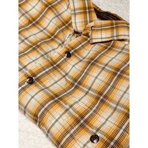 Kuhl Men's Gold Plaid Short Sleeve Hiking Fishing Cotton Linen Shirt Size XL